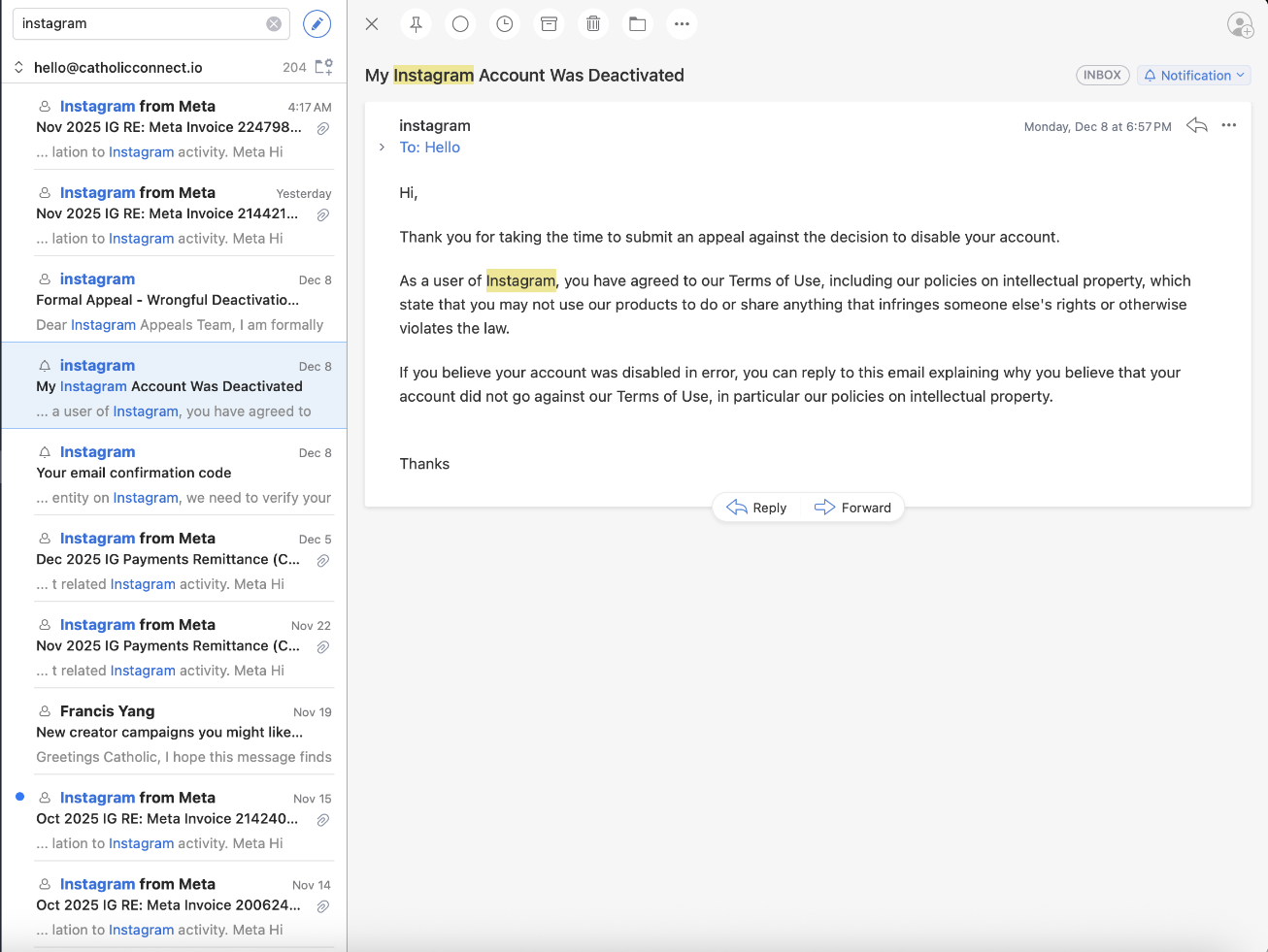 Ban evidence screenshot